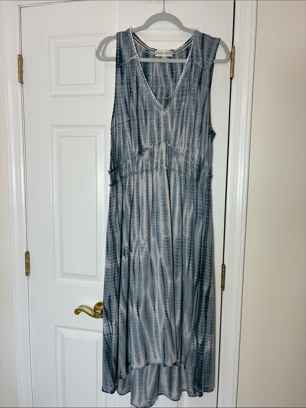 Knox Rose Blue Tie-Dye Style Sleeveless V-Neck Maxi Dress, size L